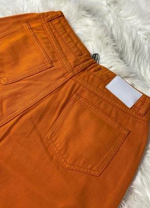 Женские оранжевые прямые широкие рваные джинсы на высокой посадке missguided5 фото