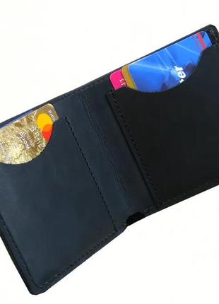 Портмоне мужское кожаное тонкое кожаный мужской кошелек из натуральной кожи черный1 фото