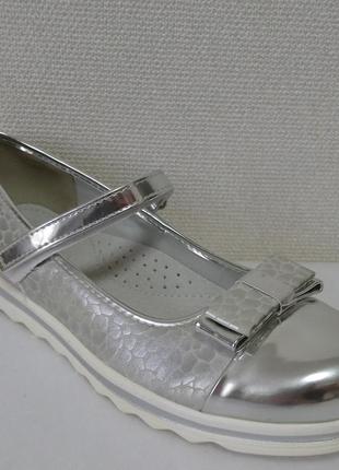 Туфлі для дівчаток сріблясті з бантиком на липучці "clibee" р 36