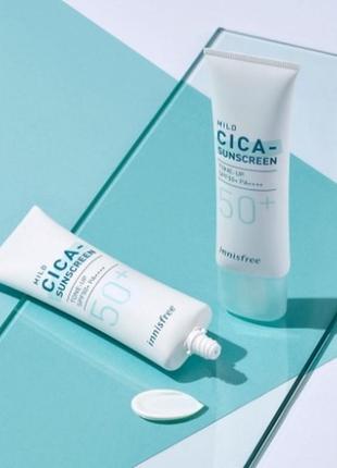 Сонцезахисний крем з центеллою для чутливої шкіри innisfree mild cica-sunscreen tone-up spf50, 20 мл4 фото