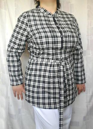 Длинная блуза в клетку с поясом, 100% хлопок
