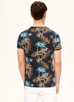 Темно-синяя мужская футболка lc waikiki/лс вайкики с пальмами. фирменная турция2 фото