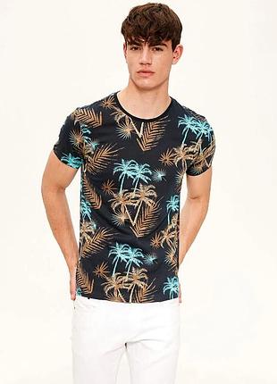 Темно-синя чоловіча футболка lc waikiki/лс вайкікі з пальмами. фірмова туреччина