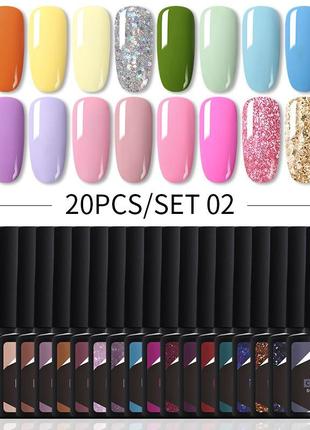 Великий набір гель лаків для манікюру базових кольорових різних. гель-лаки для нігтів. шовлак (20 шт.)1 фото