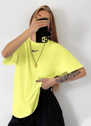 Футболка жіноча жовта оверсайз з  принтом найк якісна туреччина стильна трендова1 фото
