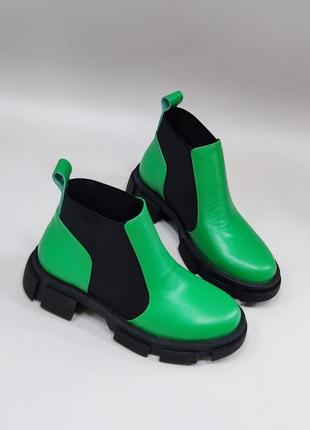 Топові туфлі челсі натуральна шкіра травка зелені
