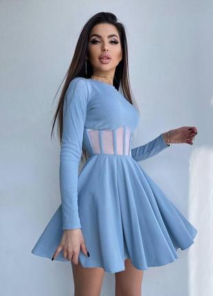 Приталена сукня в рубчик з корсетною вставкою плаття міні