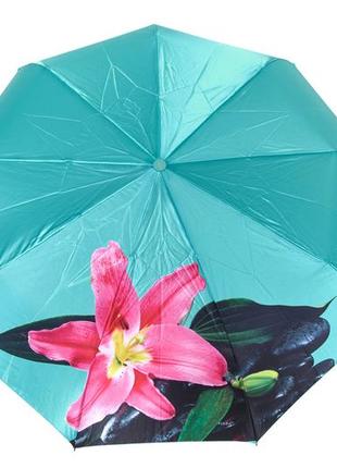 Атласна бірюзова парасолька з квіткою 721/32 фото