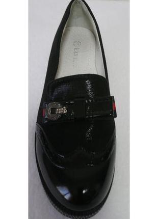 Туфли черные комбинированные для девочек  с бантиком р 364 фото