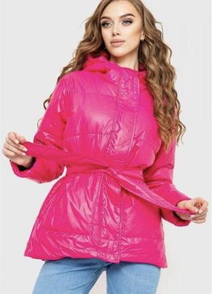 Малинова куртка під пояс оверсайз яскрава курточка демі весна осінь весняна осіння дута дутик якісна з капюшоном жіноча рожева зефірка