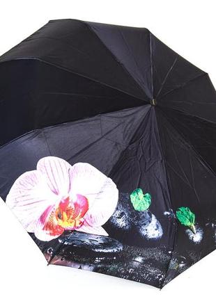 Атласный черный зонт с цветком 721/6