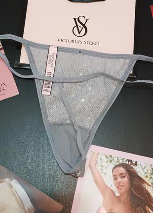 Акція від 3х шт котонові трусики стринги тонги паетки с victoria's secret виктория сикрет вікторія сікрет оригінал7 фото