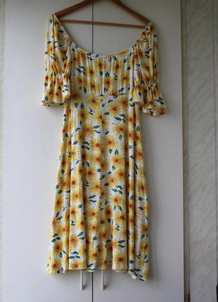 Солнечное платье с пышными рукавами с принтом "подсолнухи"6 фото