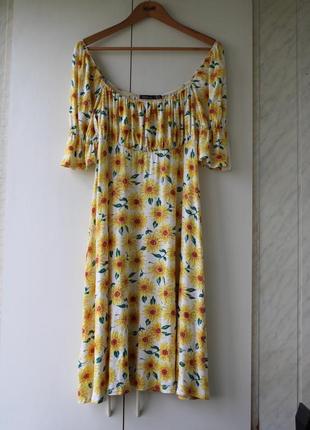 Солнечное платье с пышными рукавами с принтом "подсолнухи"5 фото