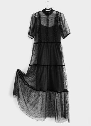 Чорне подвійне плаття з тюлю фатина сіточка — h&amp;m оригінал s-m10 фото