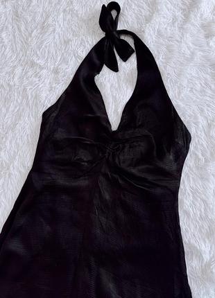 Черное сатиновое платье zara с открытой спинкой2 фото