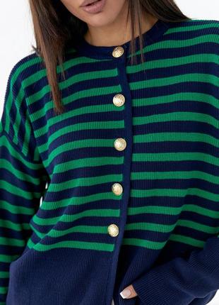 В'язаний жіночий кардиган оверсайз у смужку — зелений колір, l (є розміри)4 фото