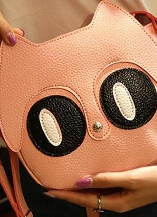 Новая крутая добротная розовая округлая круглая сумка кроссбоди котик кот5 фото