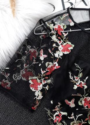 Блузка сетка c цветочной вышивкой топ redherring3 фото