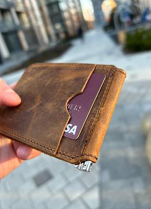 Зажим для купюр коричневого цвета из натуральной кожи