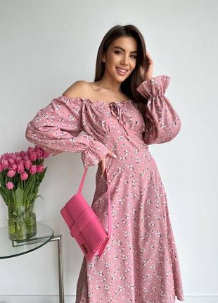 Платье на весну с разрезом, много цветов