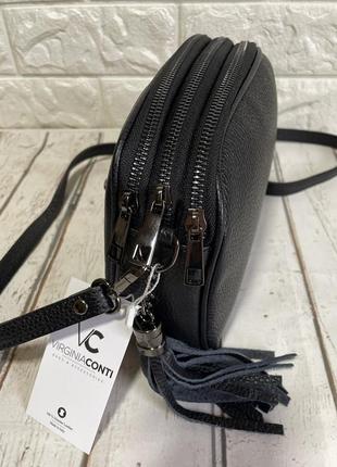 Нова колекція італійська шкіряна сумочка кросбоді на 3 відділення чорна5 фото
