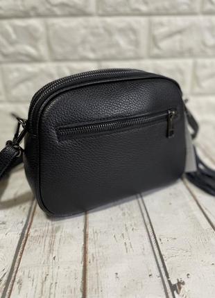 Нова колекція італійська шкіряна сумочка кросбоді на 3 відділення чорна6 фото