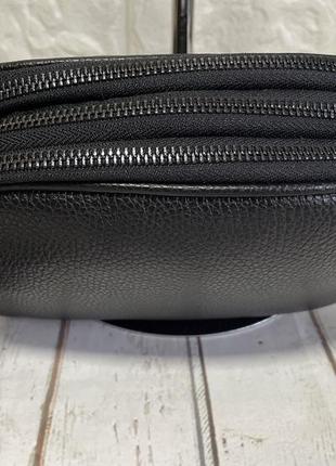 Новая коллекция итальянская кожаная сумочка кроссбоди на 3 отделения черная9 фото