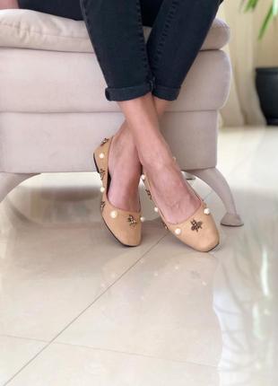 Бежевые лодочки балетки/хит весны/в стиле gucci5 фото