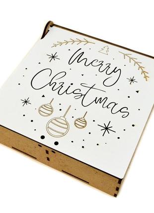 Коробка з осередками 16х16х5см подарункова упаковка з лдвп дерев'яна біла коробочка для подарунка merry christmas2 фото