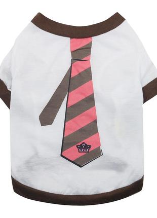Одяг для собак. футболка з краваткою для котів та собак коричнева m16001 фото