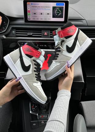 🔥женские кроссовки nike air jordan 1 high "grey black red”