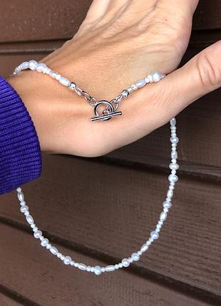 Прикраса чокер на шию з натуральних перлин