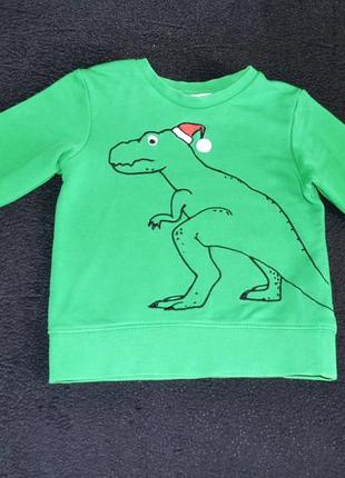 Зеленый свитшот худи толстовка с динозавром h&m