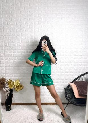 Піжама шовкова сорочка шортики s/m