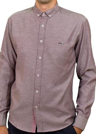 Акция, ramss, качественная турецкая мужская рубашка однотонного розового цвета, длинный рукав