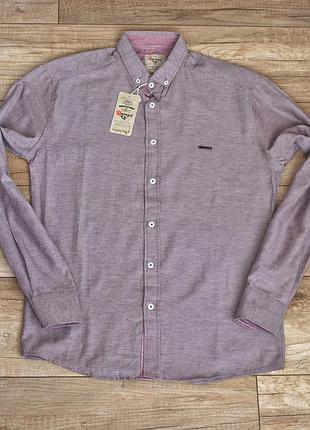 Акція, ramss, якісна турецька чоловіча сорочка, довгий рукав, однотонна, рожева