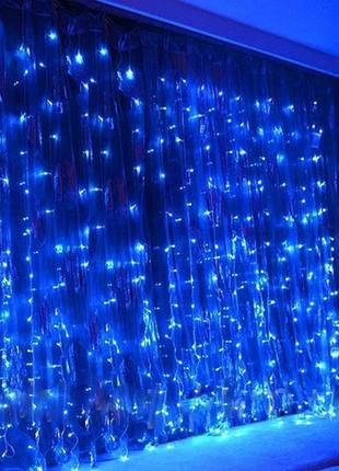 Гирлянда  "световой занавес/водопад/дождь" 3м*1,5м, цвет синий1 фото