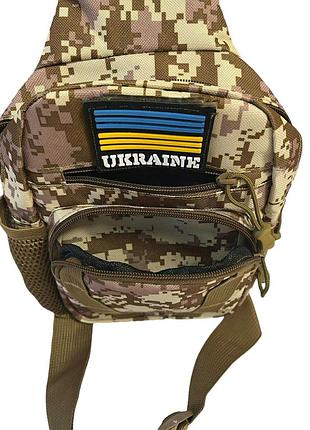 Сумка-слінг тактична плечова однолямкова колір бежевий піксель (26*18*12 см)6 фото