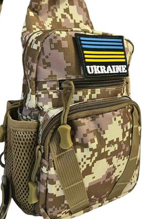 Сумка-слінг тактична плечова однолямкова колір бежевий піксель (26*18*12 см)3 фото