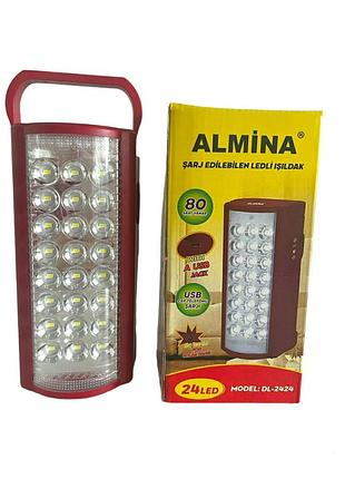 Фонарь аккумуляторный светодиодный  almina dl-2424 (24 led), павер банк, встроенный аккумулятор