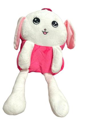 Дитячий рюкзак-іграшка зайчик з рухомими вушками рожевий4 фото