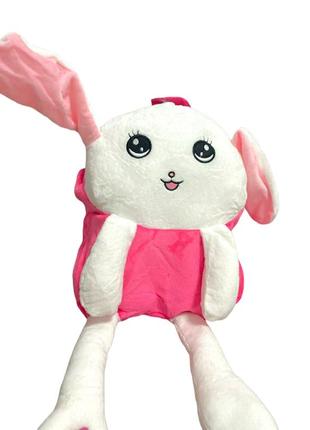 Дитячий рюкзак-іграшка зайчик з рухомими вушками рожевий2 фото
