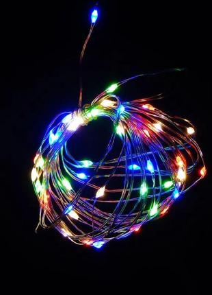 Гірлянда роса 5м на батарейках cr2032, 50 led, колір мультіколор