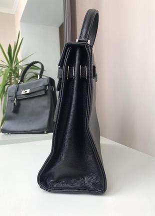 Кожаная сумка келли под эрмес черная италия4 фото