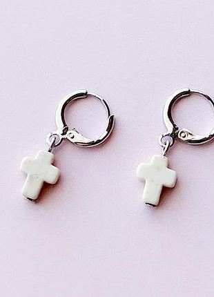 Сережки "хрестик з говліту бежевий"