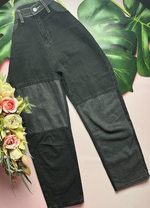📞чорно-сірі джинси з нашивками/чорні джинси з контрастною строчкою/стильні вільні джинси📞4 фото