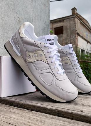 Мужские кожаные кроссовки saucony shadow original 70564-2s white/white