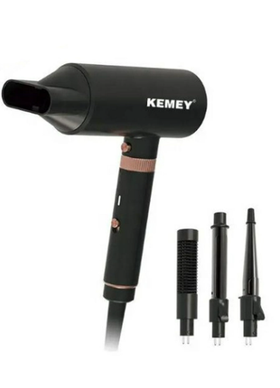 Фен стайлер для волосся 4 в 1 kemei km-9203 для завивка та створення об'єму чорний1 фото