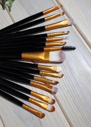 15 шт кисті пензлі набір для макіяжу кисти для макияжа набор black/gold probeauty3 фото